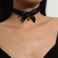 This Cute Bell Lace Choker Is A Wonderful Addition To Your Wardrobe And Your Style! A Pretty And Unique Wear; Sure To Get Lots Of Compliments! Great For Fancy Events, Halloween, Cosplay, Festivals, Or Anytime! Nr-5 Gshmvw00400mm1l-1 Gshmvm00t000her-1 Ribbon Choker Outfit, Bell Choker, Choker Outfit, Gothic Choker Necklace, Bow Choker, Goth Choker, Black Lace Choker, Ribbon Choker, Gothic Chokers