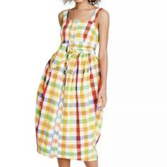 Christopher John Rogers For Target Plaid Wide Strap Tie Waist Dress Size 4 New. From Smoke And Pet Free Home Yellow Cotton Button-up Dress, Yellow Button-up Cotton Dress, Casual Dress With Button Closure For Picnics, Button Closure Dress For Picnic, Casual Dresses With Button Closure For Picnic, Casual Dress With Button Closure For Picnic, Multicolor Buttoned Dress For Daywear, Yellow Buttoned Summer Dresses, Yellow Summer Dresses With Buttons