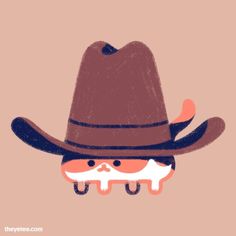 an orange and white cat wearing a brown cowboy hat on top of a pink background