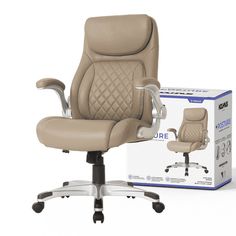 an office chair in front of a box