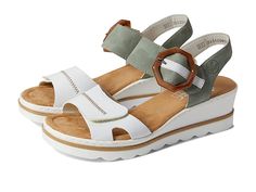 Rieker 67476 Rose 76 - Women's Shoes : Weiss/Mint/Weiss : Fashionable yet functional, the Rieker 67476 Rose 76 Sandals keep your feet energized with the desired comfort while keeping your style on point. Synthetic upper, lining, and insole. Cushioned footbed for an elevated feel and comfort. Hook-and-loop closure on the ankle strap with an oversized buckle detailing. Open toe design. Synthetic outsole. Imported. Measurements: Heel Height: 2 0 1 in Weight: 11 oz Platform Height: 1 in Product meas Adidas Casual Synthetic Sandals, Adidas Synthetic Sport Sandals For Spring, Adidas Synthetic Sport Sandals With Cushioned Footbed, Comfortable Adidas Sandals For Summer, Adidas Casual Sandals For Spring, Adidas Casual Open Toe Sandals, Adidas Open Toe Sport Sandals For Spring, Adidas Sandals With Removable Insole For Summer, Adidas Sport Sandals With Cushioned Footbed