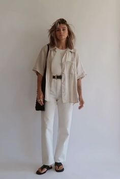 2023 Summer Aesthetic Outfit, Masc Vacation Outfits, Nuuly Outfit, Comfy Professional Outfits, Business Casual Outfits For Women Summer Young Professional, Grandma Chic Fashion, Short Sleeve Button Down Outfit, Coastal Grandma Outfits, Workwear Spring