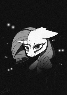 a black and white photo of a pony with stars in the sky behind it's head