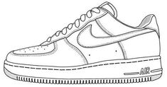 a black and white drawing of a nike air force shoe