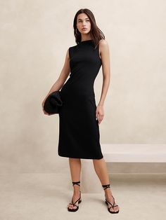 Sculpted Knee-Length Sheath Dress | Banana Republic Factory Sleeveless Sleek Midi Dress For Work, Sleek Sleeveless Midi Dress For Work, Formal Sleeveless Dress With Flattering Silhouette, Sleeveless Midi Dress With Flattering Silhouette For Work, Sleeveless Sleek Dresses With Flattering Silhouette, Sleeveless Sleek Spring Dress, Sleek Sleeveless Dress For Spring, Sleek Sleeveless Spring Dress, Sleek Sleeveless Dress With Back Zipper