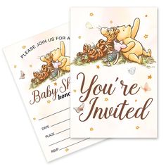 two baby shower cards with winnie the pooh and tiggers on them, one is