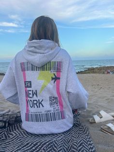 Custom made supporting a small business 💌 Gildan sweatshirt - message me for customized colors! Model is wearing a Large New York Plane Ticket, New York Hoodie, Starting Small Business, Plane Ticket, Gildan Sweatshirts, Preppy Outfit, Travel Wardrobe, Hoodies For Sale, Preppy Style