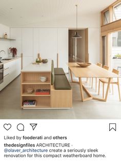 an instagram page showing the kitchen and dining area