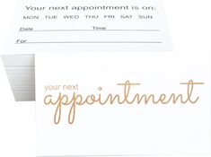 an appointment card with the words your next appointment on it and gold foil stamping