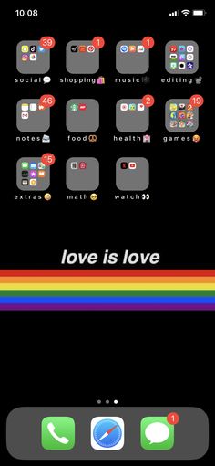 an iphone screen with the text love is love on it, and several different icons