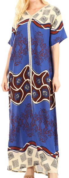 Sakkas Sabra Womens Long Casual Cover-up Tunic Kaftan V neck Dress#color_Royal Blue Kaftan Dress Boho, Beach Kaftan, Dresses Xxl, Maxi Styles, Summer Maxi, House Dress, Kaftan Dress, Floor Length Dresses, Womens Size Chart