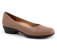 Step out in style with the Trotters Rozalin casual leather low-heel pump. This versatile slip-on features a flexible sole and a cushioned removable footbed with arch support, making it perfect for all-day wear. From Trotters. Classic Slip-ons With Arch Support And Flat Heel, Office Slip-ons With Cushioned Footbed And Closed Toe, Office Slip-ons With Cushioned Footbed, Office Cushioned Footbed Closed Toe Slip-ons, Slip-on Court Shoes With Removable Insole For Work, Comfortable Leather Heels With Arch Support, Comfortable Leather Heels With Ortholite Insole, Comfortable Slip-ons With Arch Support For Work, Comfortable Almond Toe Slip-ons Medium Width