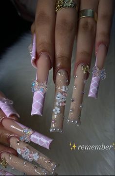 Baddies Nails Long, Baddie Acrylic Nails, Nail Art Bow, Baddies Nails, Hello Kitty Nail Art, Kitty Nail Art, Ribbon Nails, Nails Lavender, Nails Hello Kitty