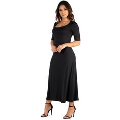 A trendy fashion forward look has never been so comfortable. This full length maxi dress for women is a must have year round style. Featuring a lovely scoop neckline, elbow length sleeves, full A line skirt, ankle length hemline, and and it is made from a soft comfortable stretch material. Pair this maxi dress with a denim or leather jacket for a stylish edgy look. Available in four stylish colors and it is machine washable for easy care. Made in the USA from a comfortable stretch material. 95% Black Full-length Maxi Dress, Black Full-length Maxi Dress For Spring, Solid Color Casual Full-length Maxi Dress, Modest Black Floor-length Maxi Dress, Stretch Modest Maxi Dress, Casual Stretch Maxi Dress Full Length, Casual Stretch Maxi Dress For Night Out, Black Modest Floor-length Maxi Dress, Casual Maxi Dress With Sleeves