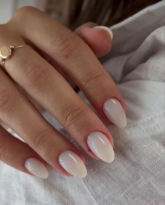 Short Acrylic Nails Pointy, White Wedding Nails Short, Very Short Acrylics, Neutral White Nails, Summer Europe Nails, Super Short Almond Nails, Hard Gel Nails Design, Extra Short Almond Nails, Small Almond Nails