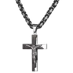 Men's Christian Necklace Jesus (Black) Jesus Cross Necklace, Black Crucifix Necklace Engraved, Black Engraved Crucifix Necklace, Jesus Necklace Christian Jewelry, Mens Black Cross Necklace, Black Stainless Steel Crucifix Necklace, Men’s Crucifix Necklace, Jesus Sacrifice, Crucifix Necklace