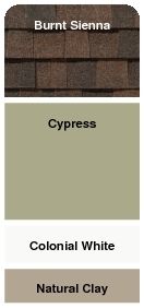 different shades of paint on the roof of a house with text that reads charcoal black cypress desert tan sabie brown