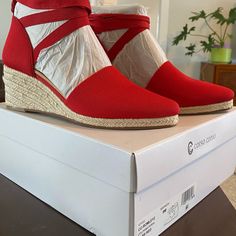 New In Box! Never Worn! Corso Como Red Espadrilles. Size 9. Comes From Smoke Free Home. Casual Heels With Red Sole And Round Toe, Casual Red Heels For Spring, Casual Red Sandals With Woven Sole, Casual Sandals With Red Sole For Spring, Red Closed Toe Espadrilles For Spring, Casual Red Closed Toe Espadrilles, Casual Slip-on Heels With Woven Sole, Casual Heels With Red Sole And Closed Toe, Casual Heels With Red Sole