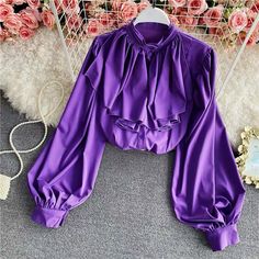 Court style, elegant OL temperament fllotus stand collar shirt, fashionable lantern sleeve blouseMaterial:blendedColor:yellow,apricot,black,purple,rose redStyle:elegantFeatures:offices,lantern sleeve,stylishSize(CM):free 1inch=2.54cmlength:64,bust:90-94,sleeve:64&ltp&gtAll items will arrive in 20-25 business days, if you have an emergency, please contact us to upgrade logistics.</p>&ltbr/>&ltp&gtNeed to add 16 dollars fast shipping(Arrive in 10-14 days).</p>&am Solid Color Stand Collar Blouse For Fall, Stand Collar Blouse For Fall, Elegant Lantern Sleeve Blouse In Solid Color, Elegant Blouse With Lantern Sleeves In Solid Color, Solid Color Puff Sleeve Blouse For Party, Solid Color Lantern Sleeve Blouse For Office, Solid Color Long Sleeve Party Blouse, Long Sleeve Solid Color Blouse For Party, Chic Long Sleeve Purple Blouse