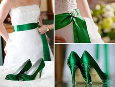 the bride's shoes are green and white