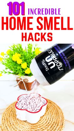 an image of homemade home smellless hacks with flowers in the background and text overlay