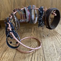 "This Copper Bracelet Holder is a beautiful way to both organize and display your bracelets and / or Anklets. You will love how easy it is to wear your accessories when they are organized and accessible.  Find my whole line of Copper jewelry displays via the link below.   * This bracelet organizer is approximately 7 inches tall, by 7 inches round.  All of my displays are handmade by me and may vary slightly in dimensions. *  There are 18 spaces for bracelets or anklets. Hand wired beads separate Bracelet Displays For Craft Shows, Fair Booth, Bracelet Holder, Bracelet Organizer, Bracelet Holders, Diy Jewelry Display, Jewelry Displays, Craft Show Displays, Bracelet Display