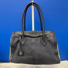 Nwt Tory Burch Robinson Saffiano Leather Tote - Royal Navy Good Condition Chic Blue Bags With Leather Trim, Elegant Navy Bag For Work, Elegant Navy Shoulder Bag With Leather Handles, Elegant Blue Coated Canvas Bag, Elegant Navy Leather Bag, Elegant Navy Leather Shoulder Bag, Tory Burch Robinson, Tory Burch Bag, Royal Navy