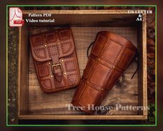 two leather items in a wooden box with the text pattern pdf video editorial ad