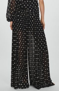 Pleats and polka dots keep the look ever animated on these palazzo pants cut from breezy chiffon. Hidden back-zip closure 100% polyester Machine wash, line dry Made in Turkey Chiffon Palazzo Pants, Black Palazzo Pants, Valentino Designer, Pleated Chiffon, Rollerball Perfume, Fragrance Design, Designer Clothes For Men, Palazzo Pants, Women's Summer Fashion