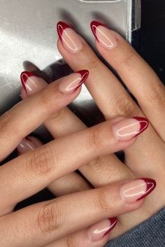 Deep Red Nails, Nude Nail Designs, Smink Inspiration, School Nails, Makijaż Smokey Eye, White Nail, Elegant Nails, Classy Nails