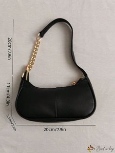 BirdinBag - Stylish Mini Black Hobo Bag with Chain Strap for Everyday Use Mini Black Purse, Black Hobo Bag, Black Mini Bag, Bag With Chain, Aesthetic Eyes, Black Purse, Baguette Bag, Black Purses, Bag Bag