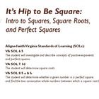 the front cover of an instruction manual for square roots and perfect squares, with text