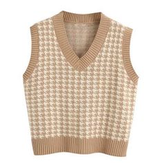 Female Waistcoat, Crop Top Autumn, Crop Top Styles, Check Vest, Preppy Mode, Vintage Houndstooth, Houndstooth Sweater, Vest Sweater, Vintage Pullover