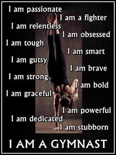 a woman doing a handstand with the words i am a gymist above her