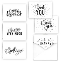 six thank cards with the words thank you, thank you and thank you written on them