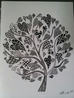 a drawing of a tree with hearts on it