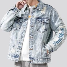 Welcome to the 2023 Spring-Summer Collection and experience true fashion elegance with the large pieced-together jean jacket! Perfectly blending vintage styles and vogue flair. this denim jacket is patterned to add a bold and unique statement to your wardrobe. Offering a distinctive buttoned closure. ripped look. and creative printed design. you'll be sure to look and feel your best in this one-of-a-kind piece.Distinctive Features: Oversized Fit: Perfect for those looking for a bold and stylish Summer Streetwear Washed Denim Jacket, Summer Washed Denim Jacket For Streetwear, Casual Washed Blue Outerwear For Summer, Casual Washed Blue Summer Outerwear, Denim Blue Denim Outerwear For Summer, Summer Denim Blue Denim Outerwear, Trendy Washed Cotton Denim Jacket, Urban Cotton Denim Jacket For Spring, Summer Washed Denim Outerwear