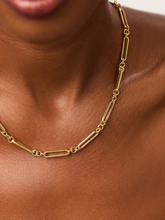 A gold paperclip necklace with a unique twist! Plated in 14k gold, this timeless necklace features elongated paperclip links mixed with classic chain detailing for an elevated take on a silhouette you know and love. Dainty and delicate, this necklace adds something unexpected to every stack. If you’re looking to take your outfit to the next level, we’d recommend pairing this piece with our Ash Double hoop earrings. • Plated in tarnish-proof 14k gold • Paperclip necklace with elongated links • De Gold Paperclip Necklace, Timeless Necklace, Paperclip Necklace, Double Hoop Earrings, Chunky Necklace, Letter Necklace, Gold Chain Necklace, Lariat Necklace, Online Jewelry Store