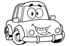 a cartoon car that is smiling and ready to be used as a coloring page for kids