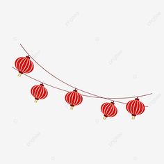 red paper lanterns hanging on a wire, lantern, chinese style, decoration png and psd