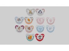 baby bibs with various designs and colors on the front, including one for each child