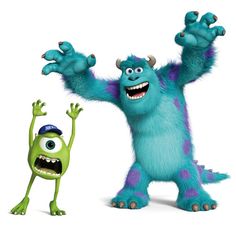 the monsters are standing next to each other with their arms in the air and hands out