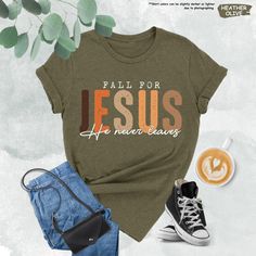 Fall For Jesus He Never Leaves Shirt, Fall Christian Shirt, Christian Fall Shirt, Jesus Lover Shirt,Jesus Shirt,Christian Thanksgiving Shirt Hello there! Prior to placing your order, please ensure that you've thoroughly read and understood all the details provided and checked all pictures on the listing for sizing information. The personalization box is exclusively reserved for specifying design preferences, in line with the images provided. Unfortunately, we're unable to accommodate customizations unless they've been requested before ordering. All our designs are DTF prints, utilizing a process known as Direct to Film, which transfers prints onto fabric using a heat-press mechanism. **it is NOT screen print. Here's how to place your order: 1. Review all the provided information carefully. Christian Christmas Shirt Ideas, Fall For Jesus He Never Leaves, Church Shirt Designs, Fall Christian, Christian Thanksgiving, Fall For Jesus, Christian Fall, Christian Designs, Jesus Shirt