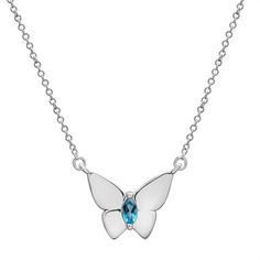 The butterfly birthstone necklace features a delicate butterfly design, expertly crafted from high quality metal and adorned with a sparkling birthstone of your choice. Show off your irthstone with this one-of-a-kind birthstone butterfly necklace. A fun and unique way to wear your birthstone or even your favorite color. Whether you're treating yourself or gifting it to a loved one, this necklace is sure to be treasured for years to come. Length: 16.75" Available in Sterling Silver, Yellow Vermei Silver Butterfly Jewelry For Birthdays, Silver Butterfly Jewelry For Birthday, Butterfly Shape Birthstone Jewelry For Anniversary, Butterfly Charm Jewelry For Birthday, Silver Butterfly Necklace For Birthday, Butterfly Shaped Birthstone Jewelry For Anniversary, Silver Butterfly Jewelry With Birthstone, Sterling Silver Butterfly Birthstone Jewelry, Elegant Butterfly Birthstone Necklaces