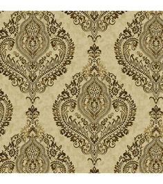 a beige and brown wallpaper with an ornate design