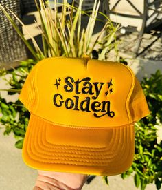 "Stay Golden" black threaded design embroidered on a foam trucker hat. The perfect accessory to make a bold statement! Ships within 3-5 business days. Texas Western, Western Graphic Tees, Inspirational Humor, Stay Golden, Black Thread, Boutique Homes, Kids Hairstyles, Custom Fit, Bootie Boots