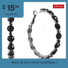 Bead Type: PlasticFeatures: HypoallergenicEarring Back: HingedMetal Color: GrayEarring Length: 55mmEarring Width: 6.5mmCare: Wipe CleanEarrings Style: Hoop EarringsCountry of Origin: Imported Black Hoop Earrings, Black Hoops Earrings, Earrings Hoop, Earrings Black, Earrings Color, Hoop Earrings, Beads, The Originals, Black