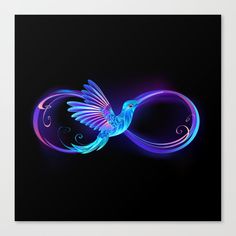 a blue bird flying through the air with swirls on it's wings art print