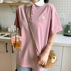 Cute Little Daisy Polo Collar Shirt – Tomscloth Spring Collared T-shirt With Letter Print, Basic Collared T-shirt For Spring, Basic Collared Spring T-shirt, Fits With Shorts, Early Spring Outfits, Current Fashion Trends, Polo Shirt Women, Petite Outfits, Collar Shirt