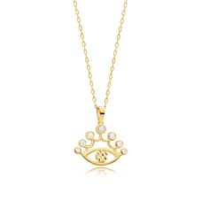 Features Yellow gold, white diamond Material: Solid Gold (not gold plated or gold filled) Available Gold Color: Yellow gold, rose gold and white gold Karat: 14 K (585) Diamond weight: 0.20 ct Gold grams: 2.75 gr Number of Stones: 7 pc Diamond color: F-G Color Available with or without chain Made to order As with all of our products, this item is handmade and made to order. All of our items are 14K real gold. We do not use any gold filled, gold plated or gold vermeil items. You can use this elega Gold Plated Necklace With Diamond Eyes, Elegant Pendant Charm Necklace With Diamond Eyes, Gold Plated Necklaces With Diamond Details For Gift, Elegant Necklaces With Diamond Eyes For Gift, Elegant Necklace With Diamond Eyes For Gift, Luxury Diamond Eyes Necklace As Gift, Elegant Gold Diamond Necklace With Diamond Eyes, Luxury Diamond Eyes Necklace For Gift, Evil Eye Necklace Gold